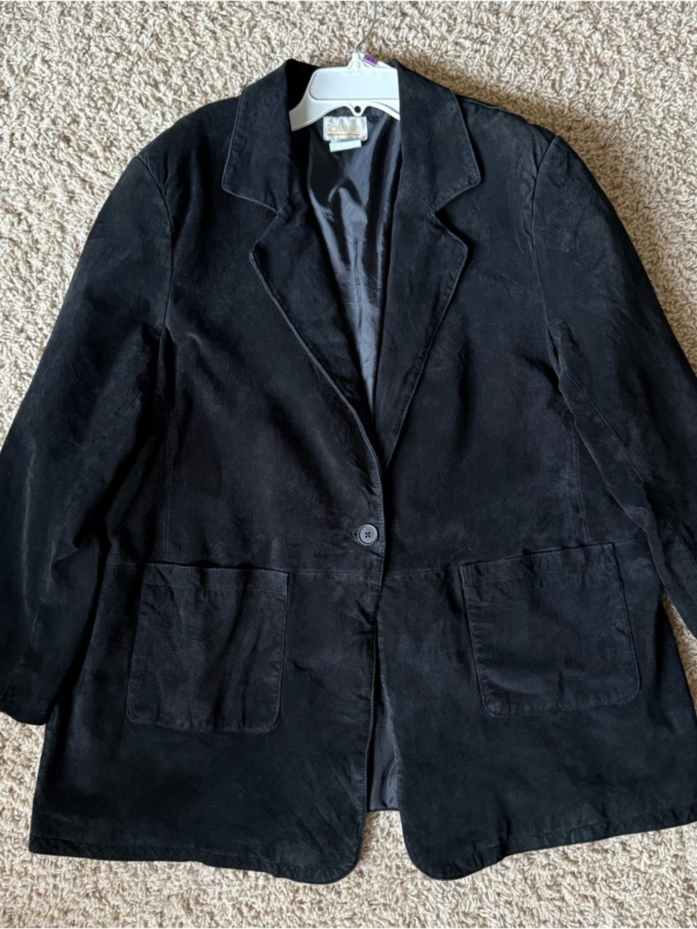 Roaman's Black Leather Suede Lined Jacket | Women’s Long Plus Size B0